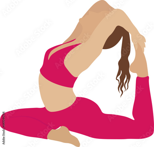 Woman doing salabhasana yoga pose isolated on white background.Eka Pada Rajakapotasana pose