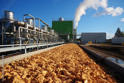 bioenergy plant utilizing organic waste to produce biogas for heating and electricity, reducing greenhouse gas emissions.