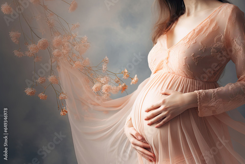 beautiful pregnant woman on pastel background. ai generative