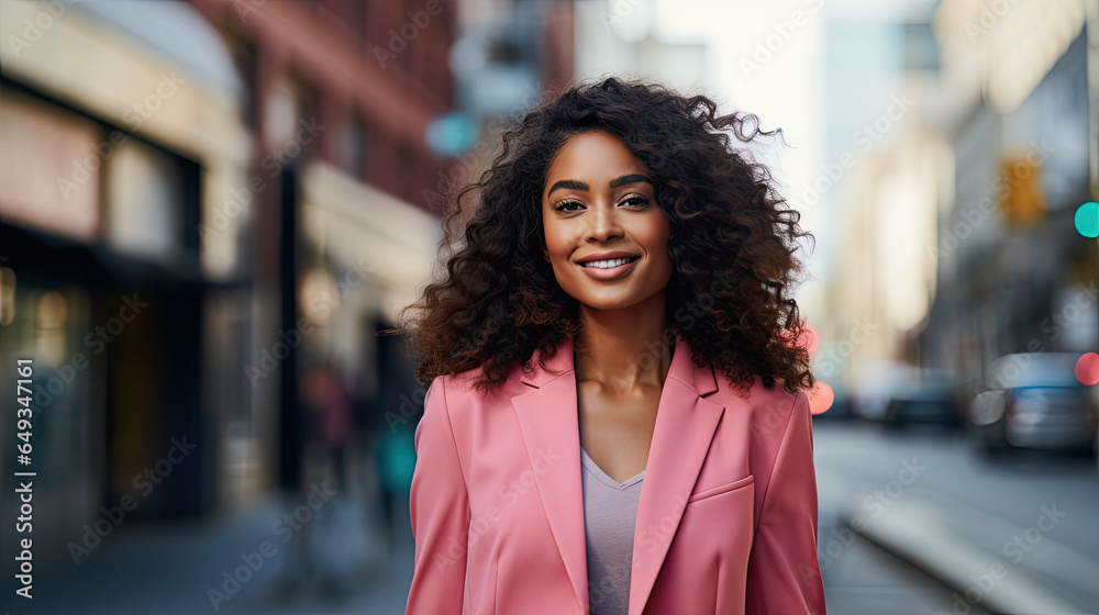 successful business woman wearing a suit, walking in the city, close up successful business woman wearing a suit, walking in the city, close up