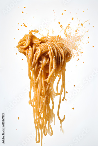 Spaghetti pasta on white background as package design element.