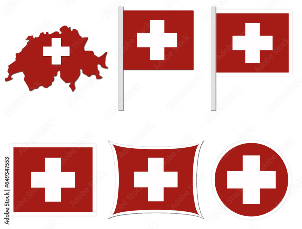 Fototapeta premium Switzerland Flags on many objects illustration