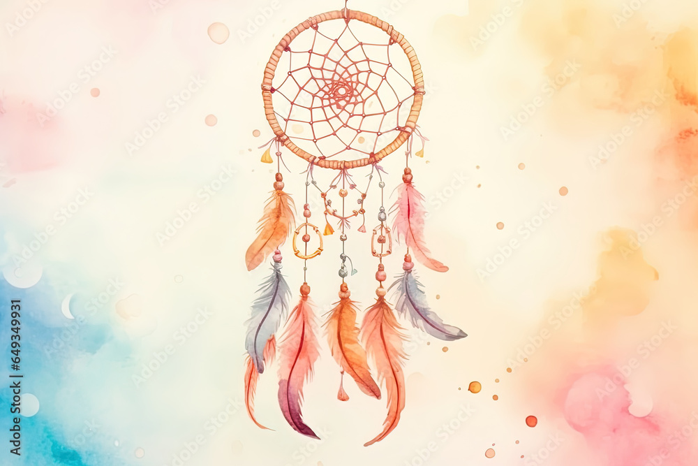 Obraz premium Indian dream catcher artistic scene with watercolor effects to mix contrasting colors