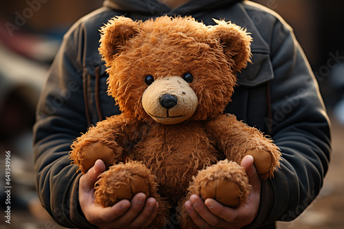 Generative AI - Child's hands holding a toy teddy bear