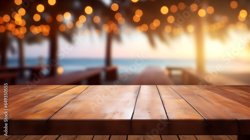 Empty wooden table and blurred background of restaurant, Ready for product display montage