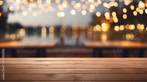 Empty wooden table and blurred background of restaurant, Ready for product display montage