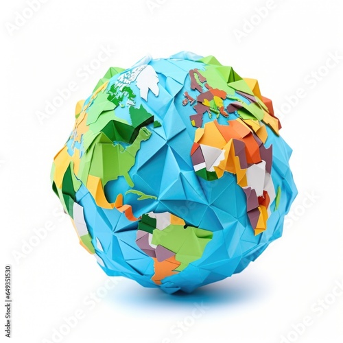The Planet Earth, made of origami folded paper