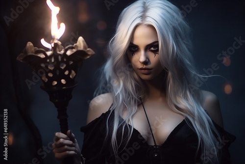 Image of seductive attractive witch at mystical halloween night generative AI