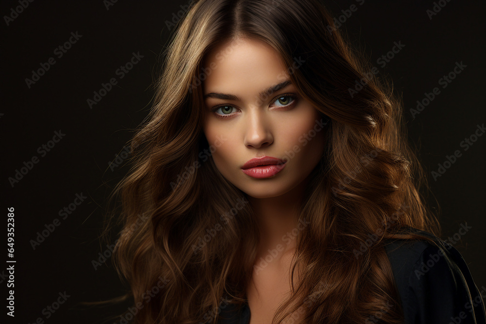 Generative Ai portrait of young pretty woman natural beauty brown volume hairstyle on background Generative Ai portrait of young pretty woman natural beauty brown volume hairstyle on background