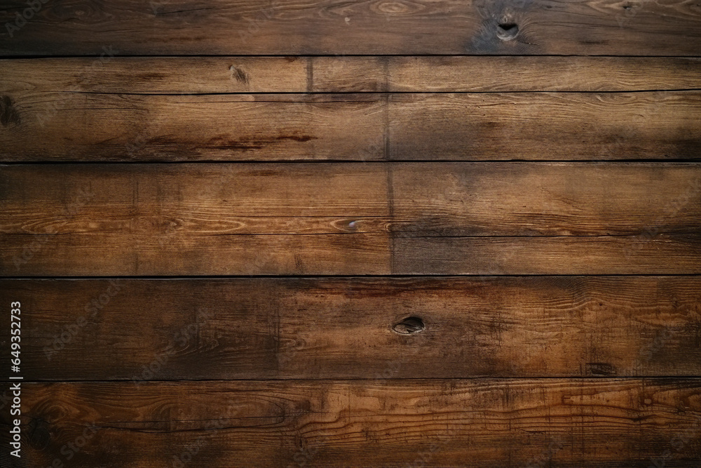 Naklejka premium Dark brown wooden plank background wallpaper Generative AI picture