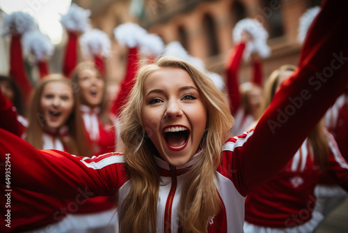 Girls from the cheerleading team emotionally support the team and entertain the audience of fans generative AI concept