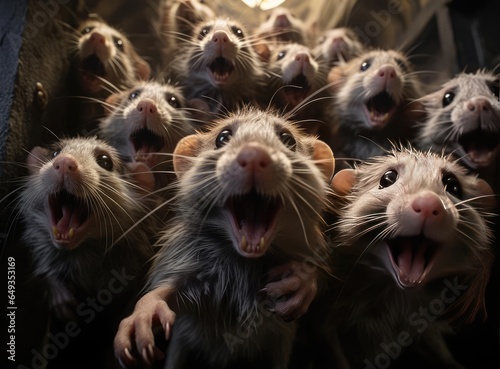 A group of rats looking at the camera