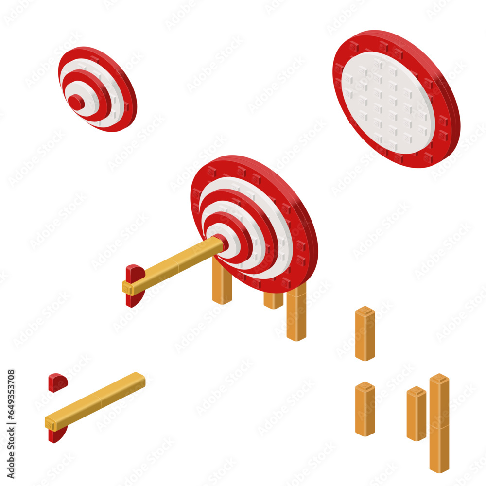 Concept with an arrow piercing a target in isometric style for printing and design.Vector illustration. Concept with an arrow piercing a target in isometric style for printing and design.Vector illustration.