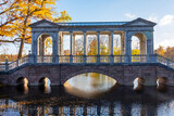 Marble bridge in autumn in Catherine park, Tsarskoe Selo, Saint Petersburg, Russia