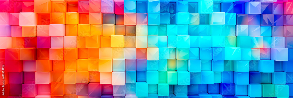 Abstrakte helle geometrische Pastellfarben farbige 3D Quadraten und Rechtecken Hintergrund, Banner Panorama. Generiert mit KI
