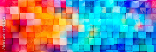Abstrakte helle geometrische Pastellfarben farbige 3D Quadraten und Rechtecken Hintergrund, Banner Panorama. Generiert mit KI © shokokoart