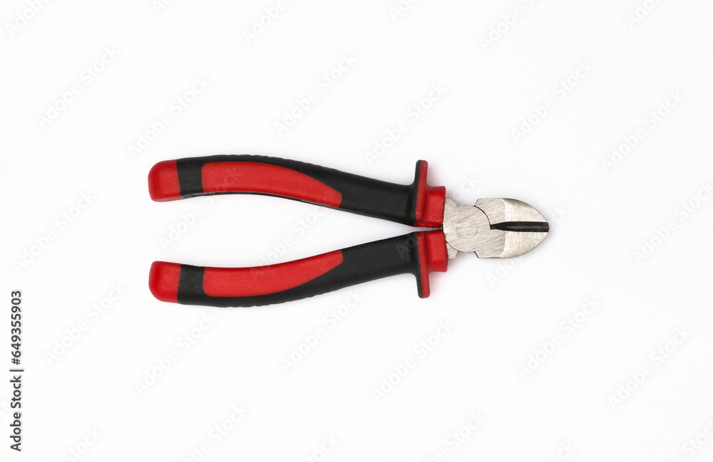 Closed wire cutting pliers, white background. Closed wire cutting pliers, white background.
