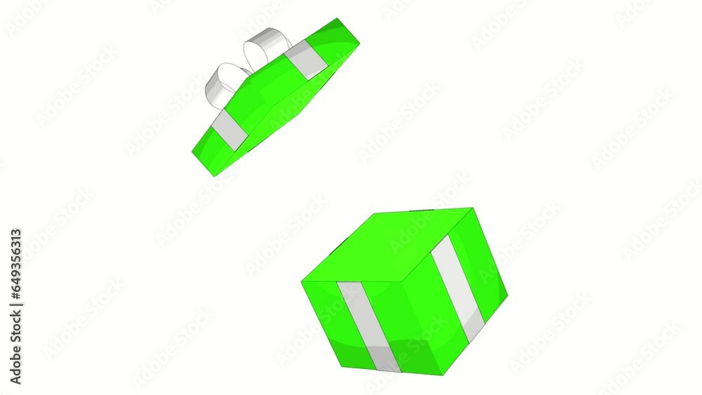 Green gift box with yellow ribbon. 3D loop animation on a white background. Sketch style animation. The concept of holidays and gifts. Green gift box with yellow ribbon. 3D loop animation on a white background. Sketch style animation. The concept of holidays and gifts.