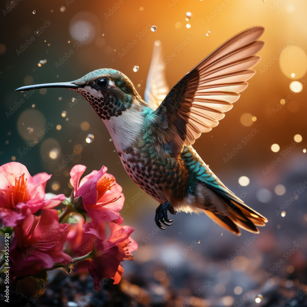Fototapeta premium Hummingbird in its Natural Habitat, Wildlife Photography, Generative AI