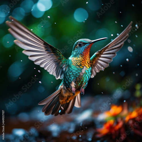 Hummingbird in its Natural Habitat, Wildlife Photography, Generative AI © Vig