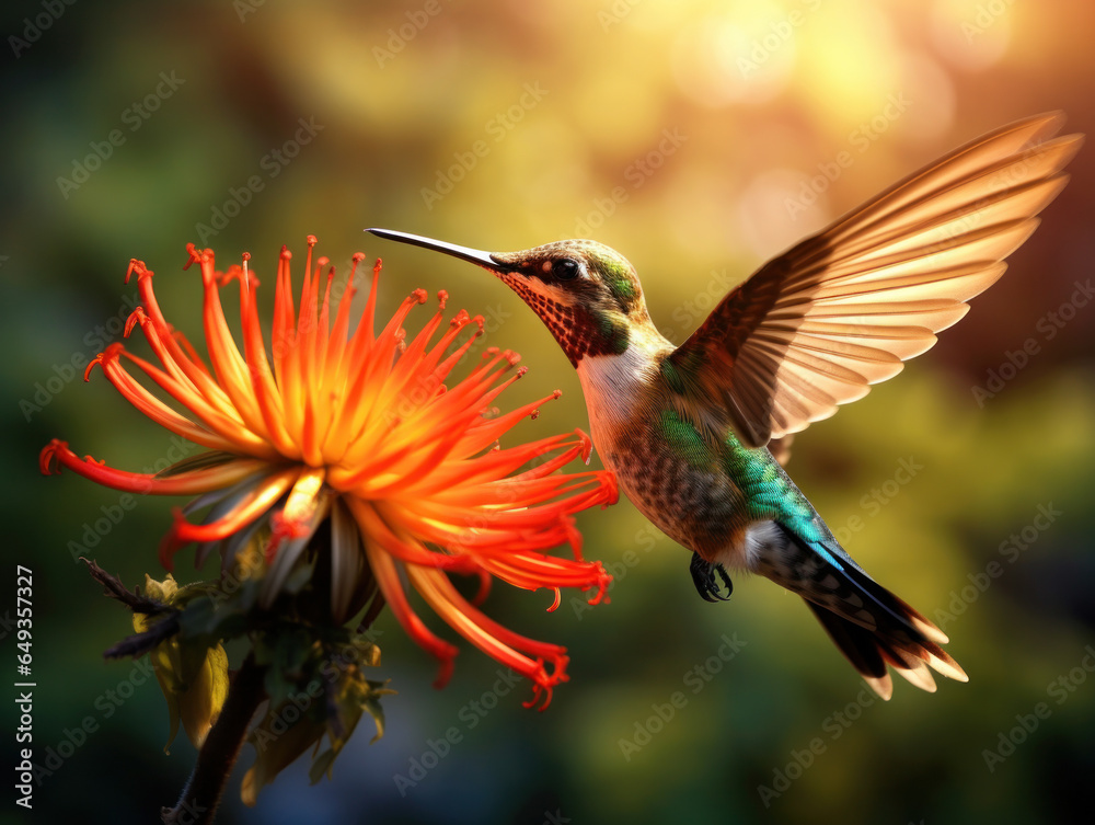 Fototapeta premium Hummingbird in its Natural Habitat, Wildlife Photography, Generative AI