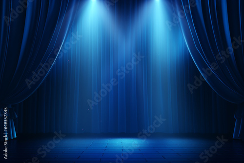 Blue curtains with a spotlight background