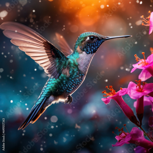 Hummingbird in its Natural Habitat, Wildlife Photography, Generative AI