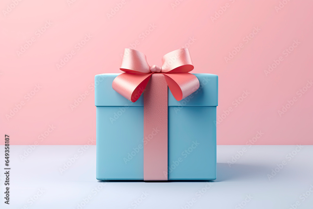 Minimal composition background of pastel pink and blue Christmas gift box. pattern