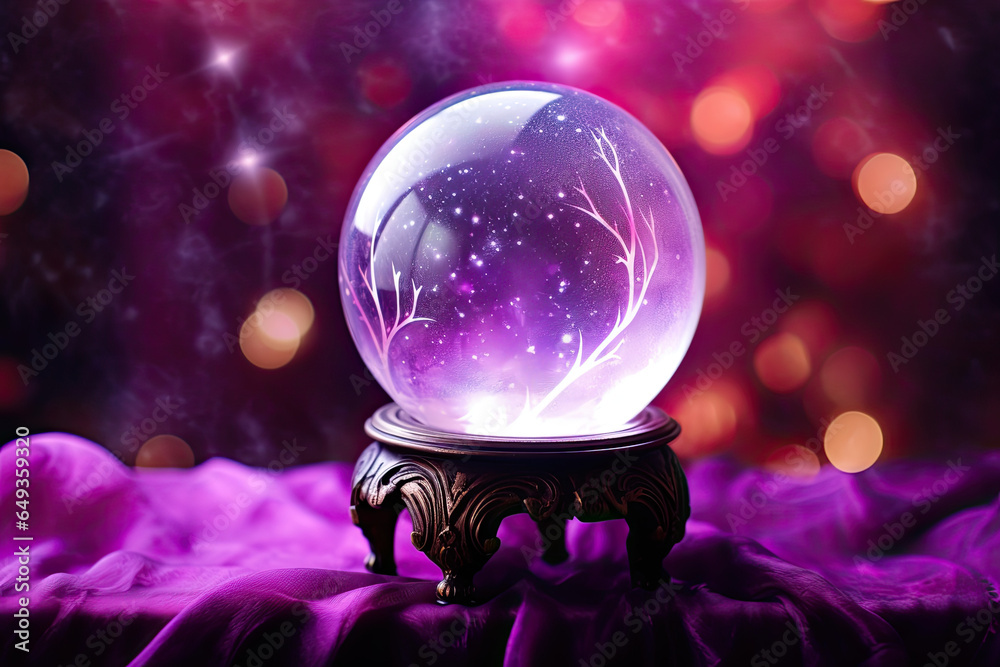 Close up of a magical colourful crystal ball, mysterious background 