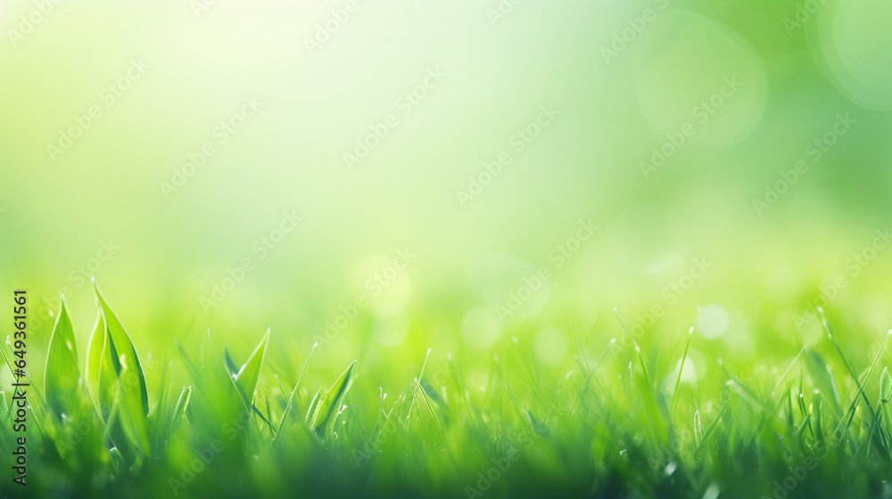 Fototapeta premium Fresh green grass with blurry background, copy space