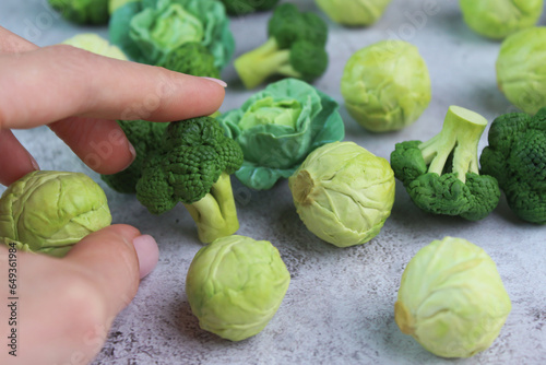 Broccoli. Brussels sprouts. Diet. White cabbage. Doll food.