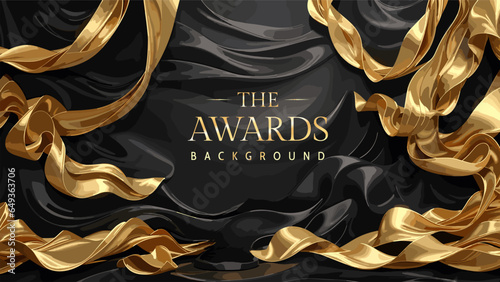 Black golden royal awards graphics background. Luxury premium corporate abstract design. Elegant realistic paper cut style 3d. Modern template certificate. Vector illustration.