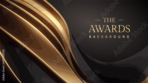 Black golden royal awards graphics background. Luxury premium corporate abstract design. Elegant realistic paper cut style 3d. Modern template certificate. Vector illustration.