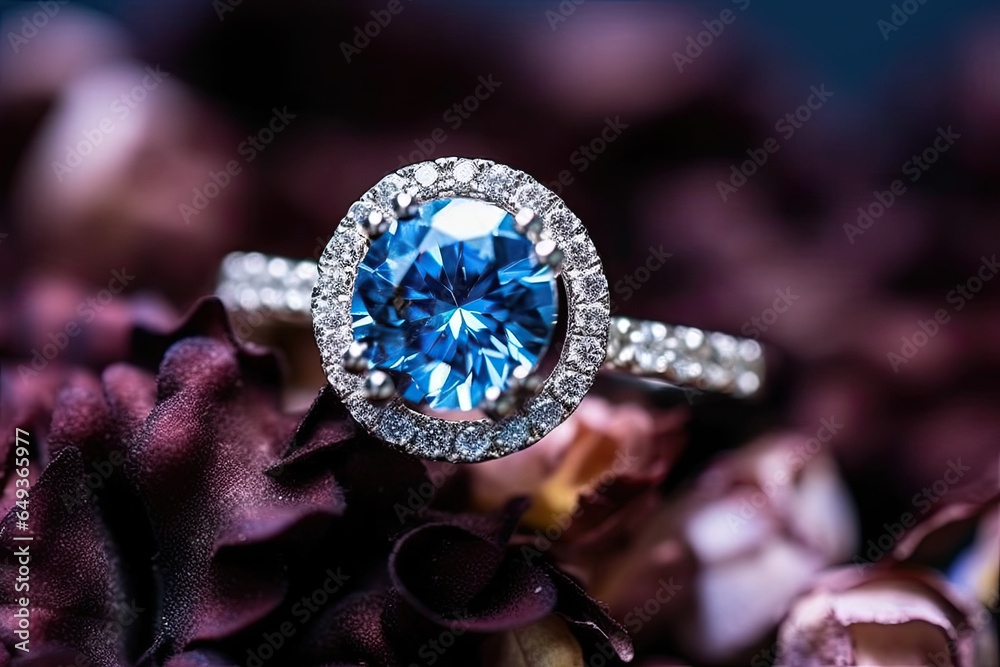 Fototapeta premium Close up of a ring with natural blue gem stone, jewellery 