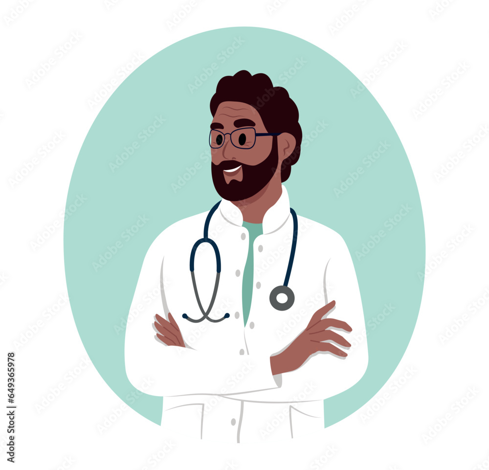 Avatar of a smiling black elderly man doctor, medical worker. Avatar of a smiling black elderly man doctor, medical worker.