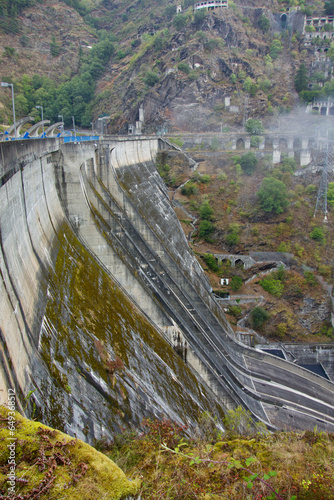 Presa Grandas de Salime arc concrete dam. Camino Primitivo way. 