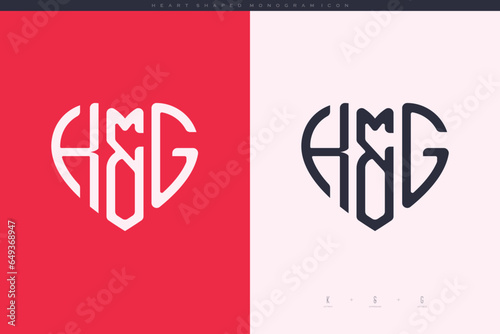 Initial KG letters with red heart and love logo flat icon monogram concept