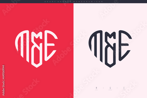 Initial ME letters with red heart and love logo flat icon monogram concept photo