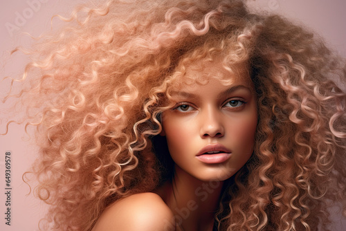 Woman with caramel natural afro-textured curly hair. Healthy hair. 