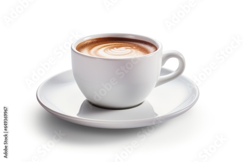 white cup of fresh hot coffee on white background