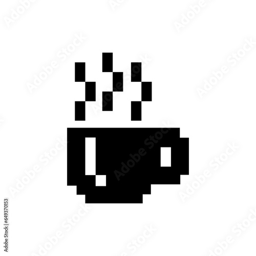 Pixel art of cup of coffee. simple design. black art icon.