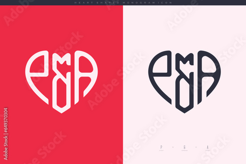 Initial PA letters with red heart and love logo flat icon monogram concept