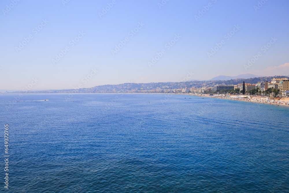 Cote d'Azur beach and sea in French Riviera in Nice