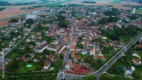 Aerial view around the old town of the city Sezanne in France photo