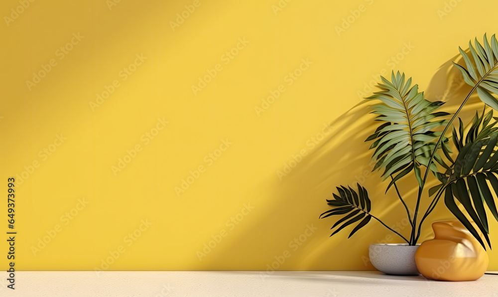 Contemporary setting with a potted palm plant. Contemporary setting with a potted palm plant.