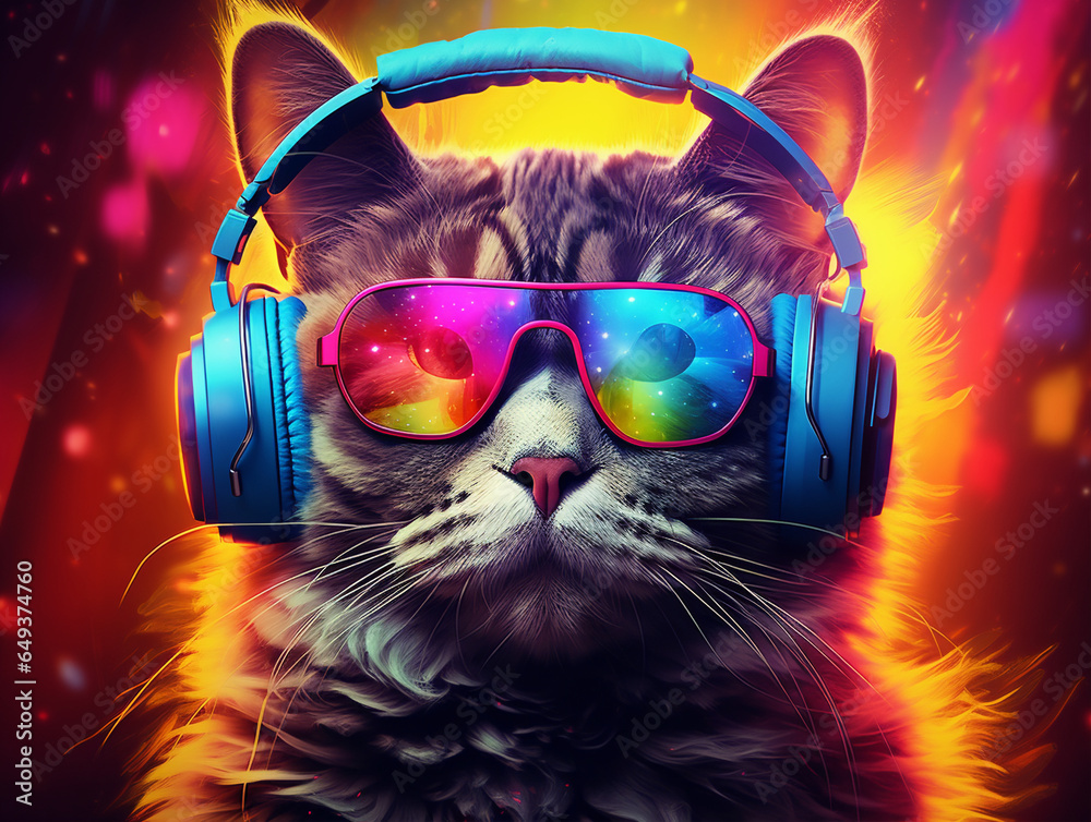 cat with headphones