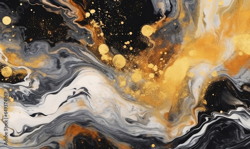 Watercolor golden on black background. Painting streams texture wallpaper. For banner, postcard, book illustration. Created with generative AI tools