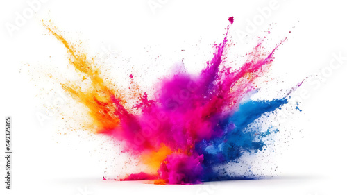 Holi paint rainbow multi colored powder explosion on white background. Abstract 3d explosion wallpaper generated ai