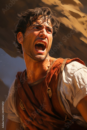 Jonathan son of King Saul and the good friend of David at the Battle of Gilboa against the Philistines Generative AI Illustration