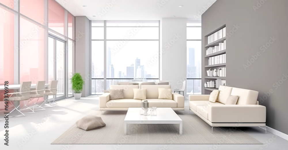 Fototapeta premium modern white lighted open space office with large windows